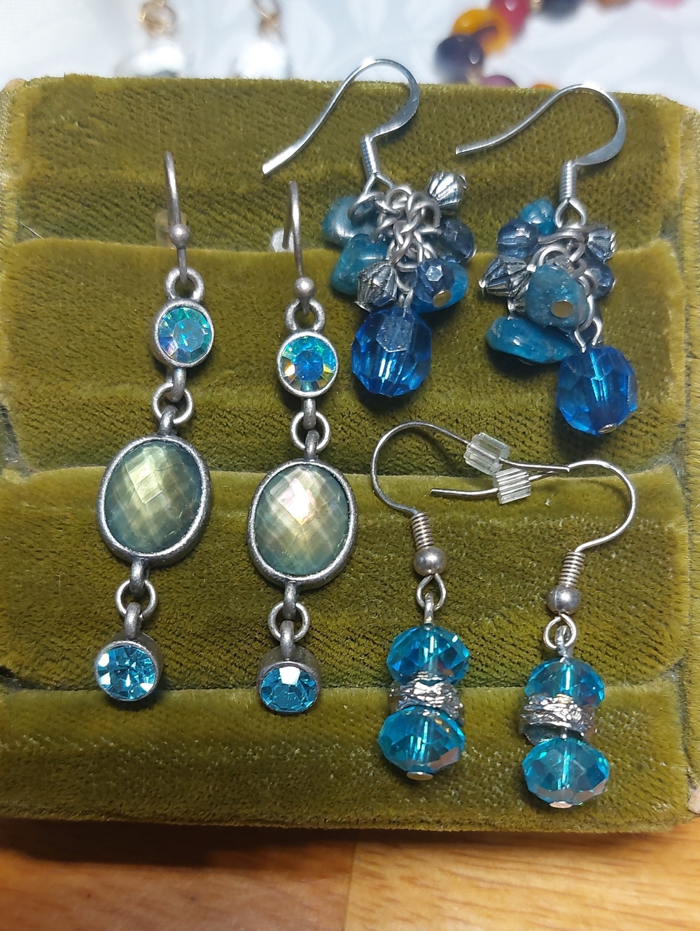 π4/$25 Lia Sophia Shades Of Blue Dangle Earring Lot Glass Bead AB Crystal